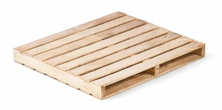 Reversible two way entry wooden pallet designed for efficient handling and repeated commercial use.