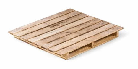 Two way entry wing type wooden pallet allowing extra deck space for larger or overhanging loads.